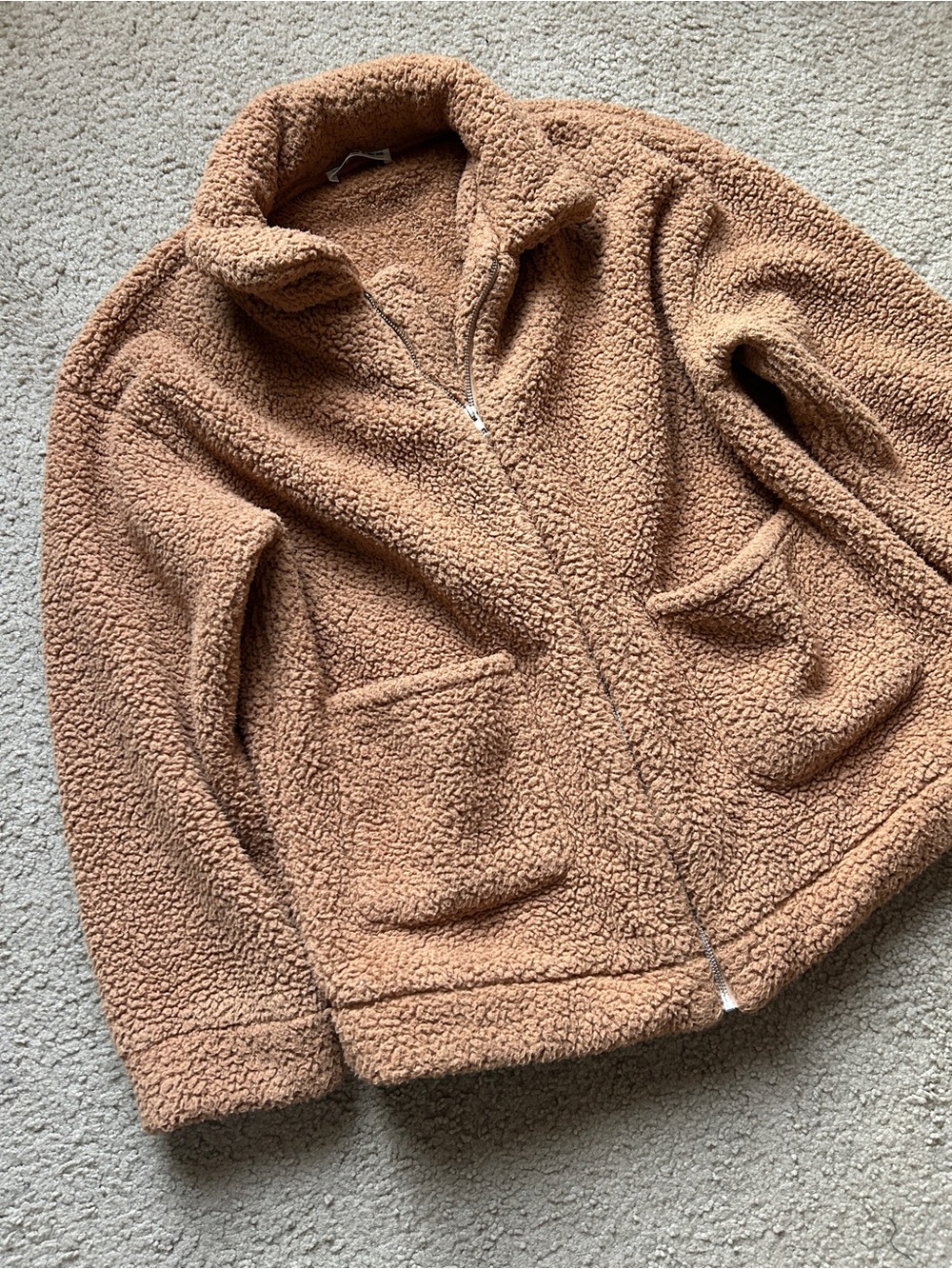 Brown Sherpa Teddy Jacket in Camel Brown